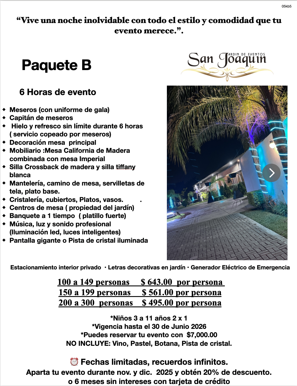 Información del paquete B